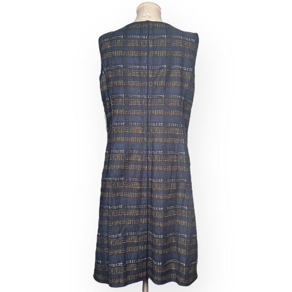 LAFAYETTE 148 NY Striped Sheath Knee Length Dress Gold Blue Career Sleeveless 12 - Picture 9 of 13